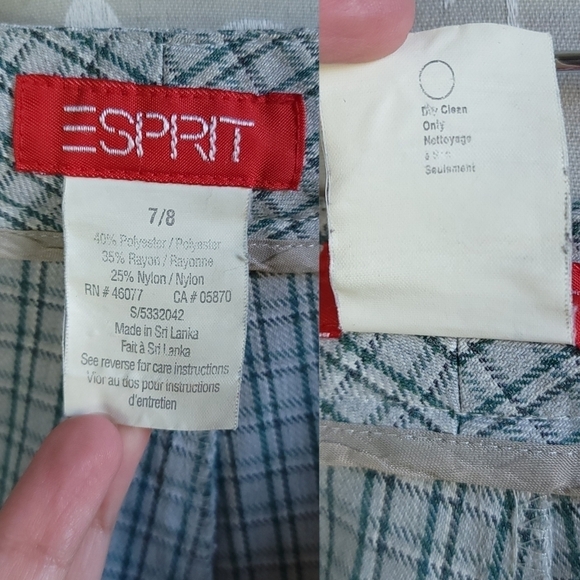Vintage Esprit High Rise Straight Leg Preppy Academia Plaid Trouser Sage Green - Picture 15 of 16